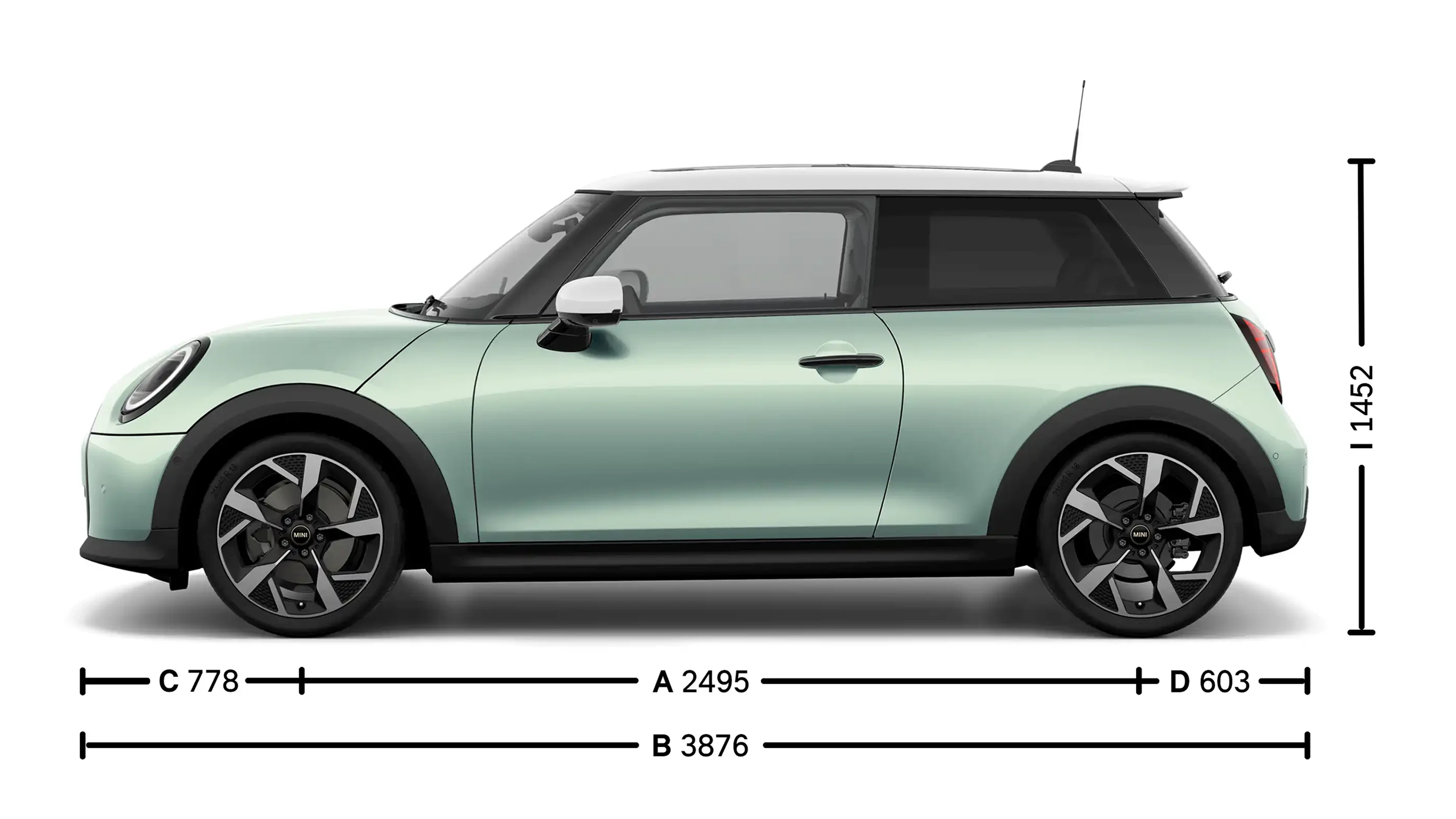 MINI Cooper 3 puertas - Medidas - Vista lateral