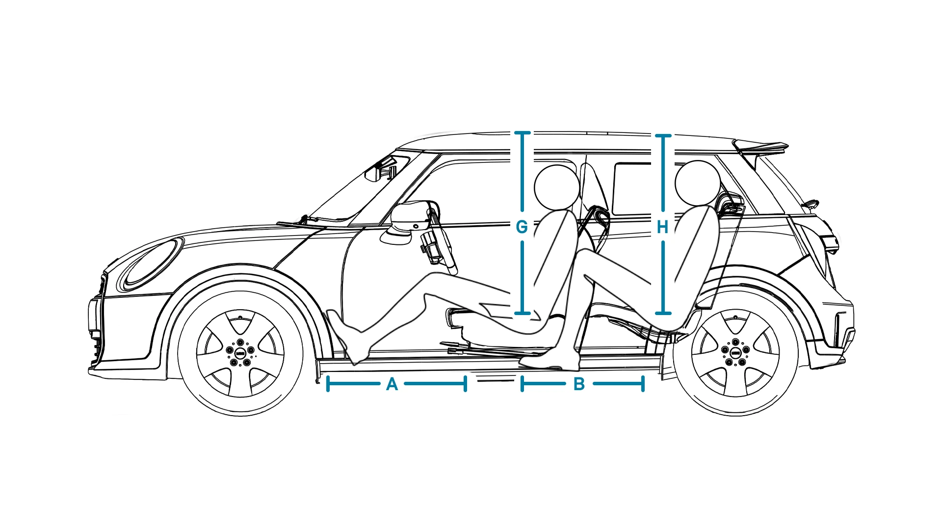 MINI Cooper 3 puertas - Medidas - Interior - Vista lateral