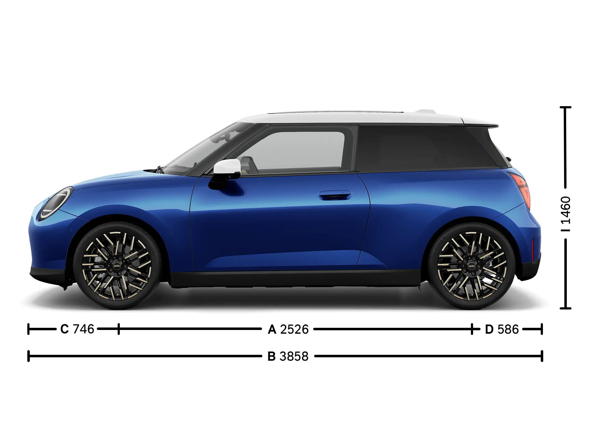 MINI Cooper 100% eléctrico - Medidas - Vista lateral