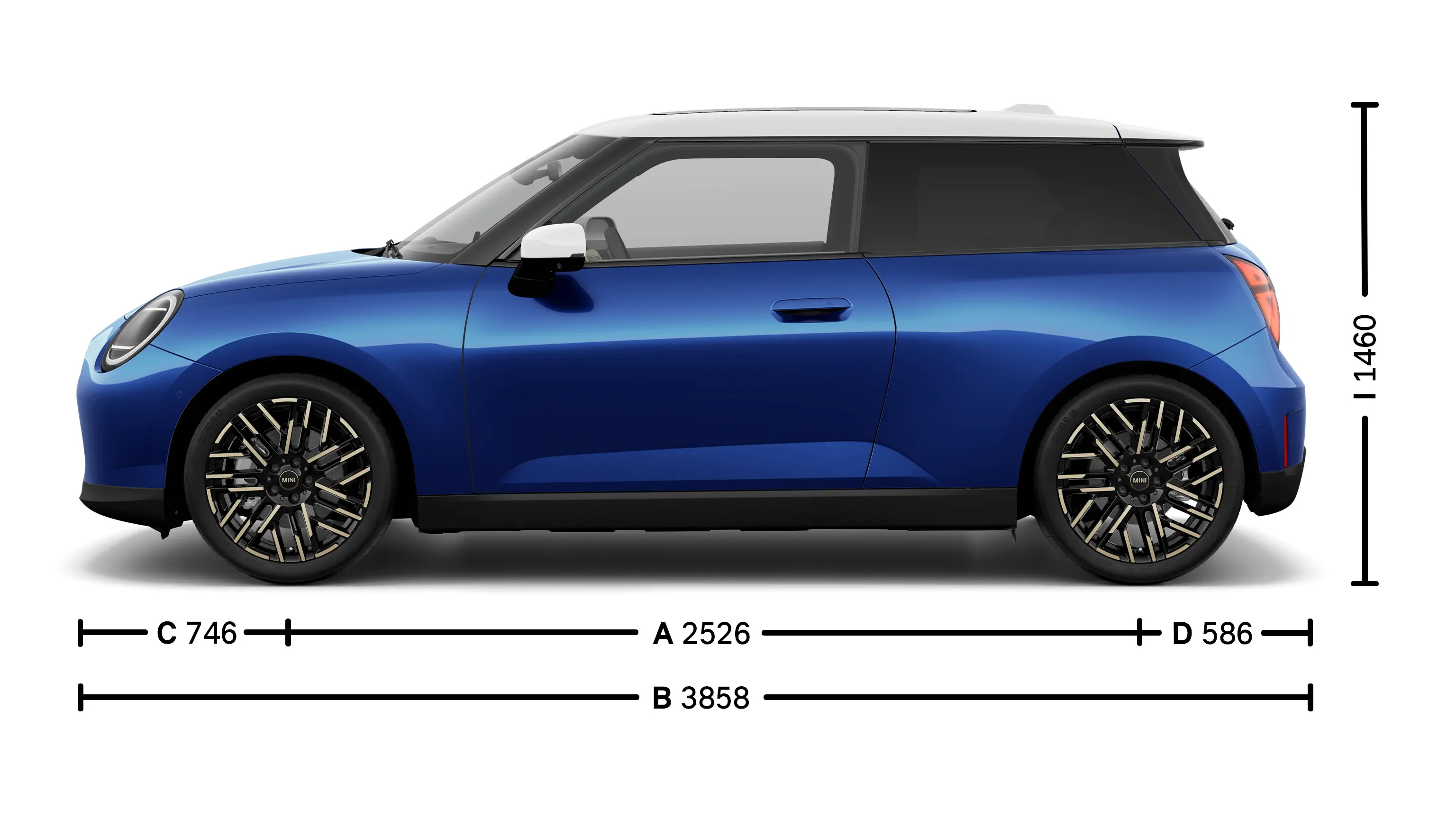 MINI Cooper 100% eléctrico - Medidas - Vista lateral
