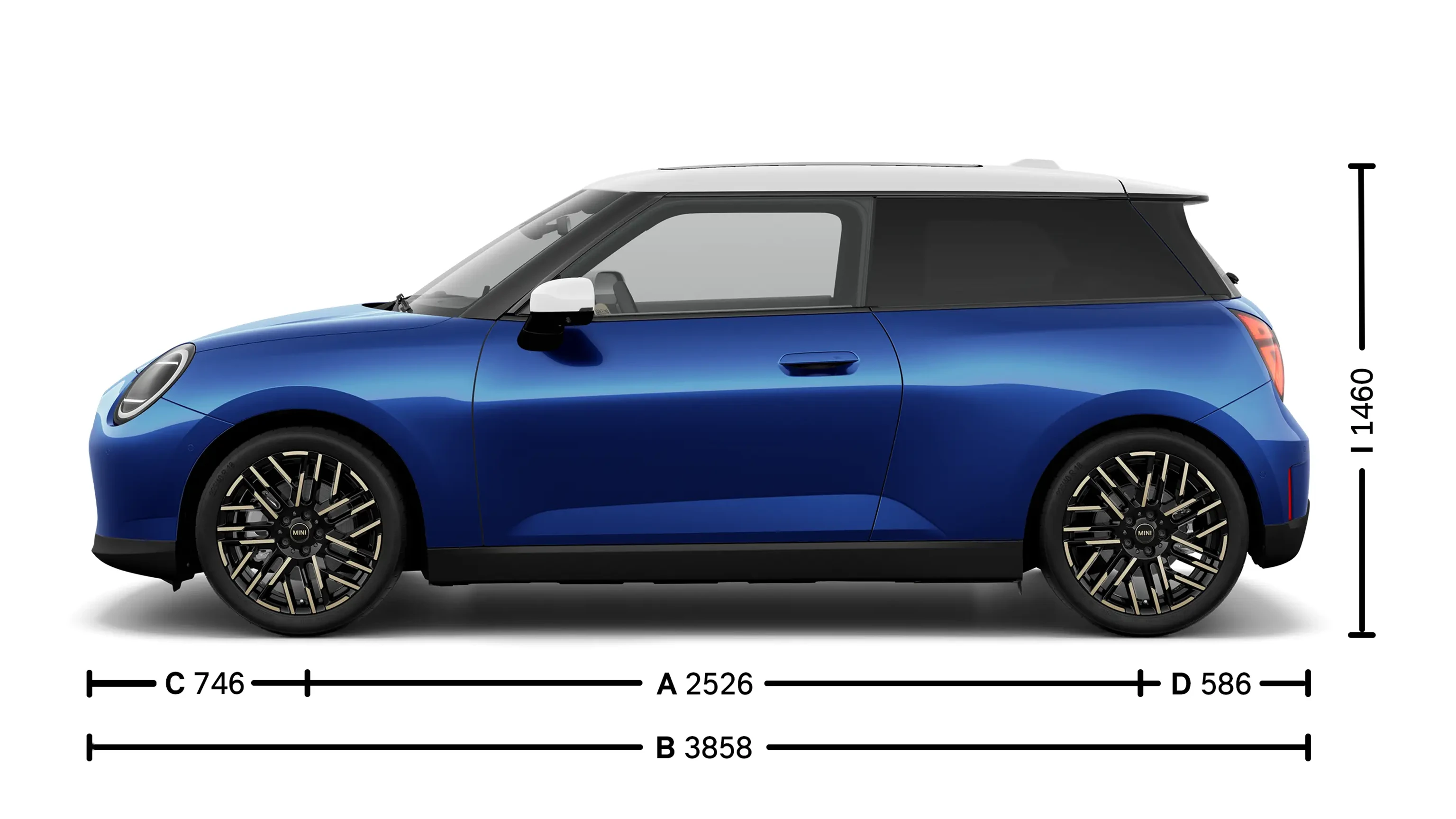 MINI Cooper 100% eléctrico - Medidas - Vista lateral