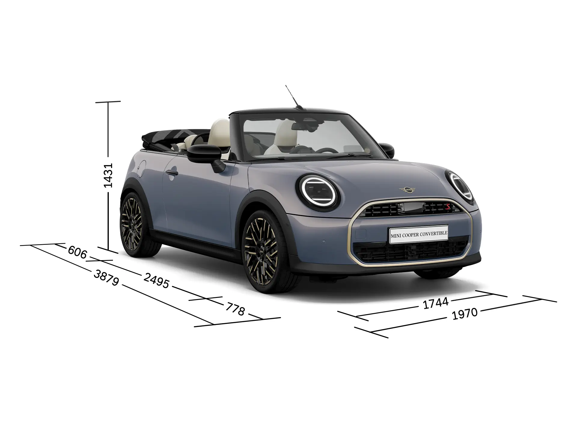MINI Cooper Cabrio - Vista frontal con medidas