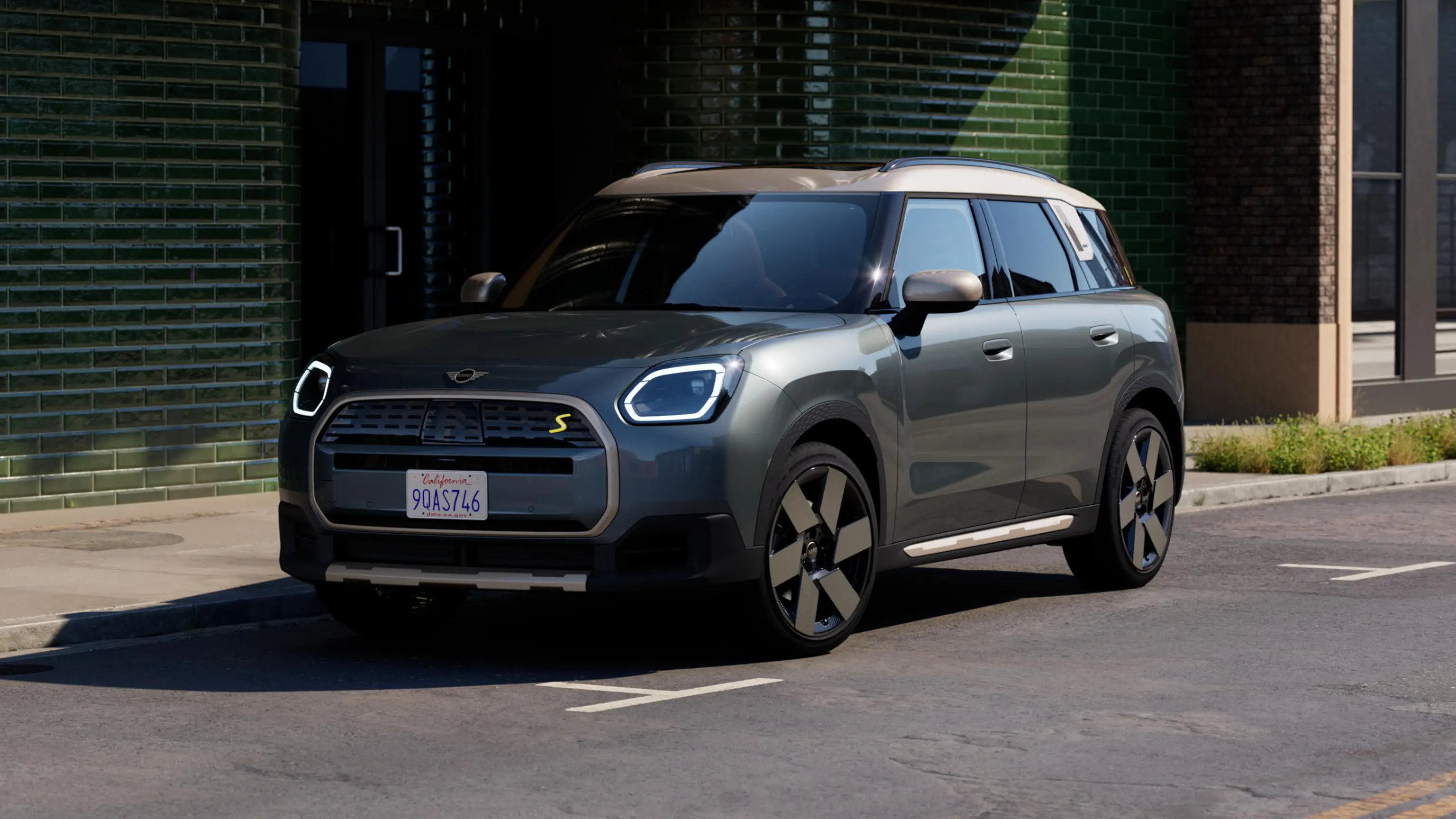 Vídeo que muestra en detalle el interior y el exterior de un MINI Countryman 100% eléctrico. La cámara abarca el salpicadero, realzando los detalles de diseño.
