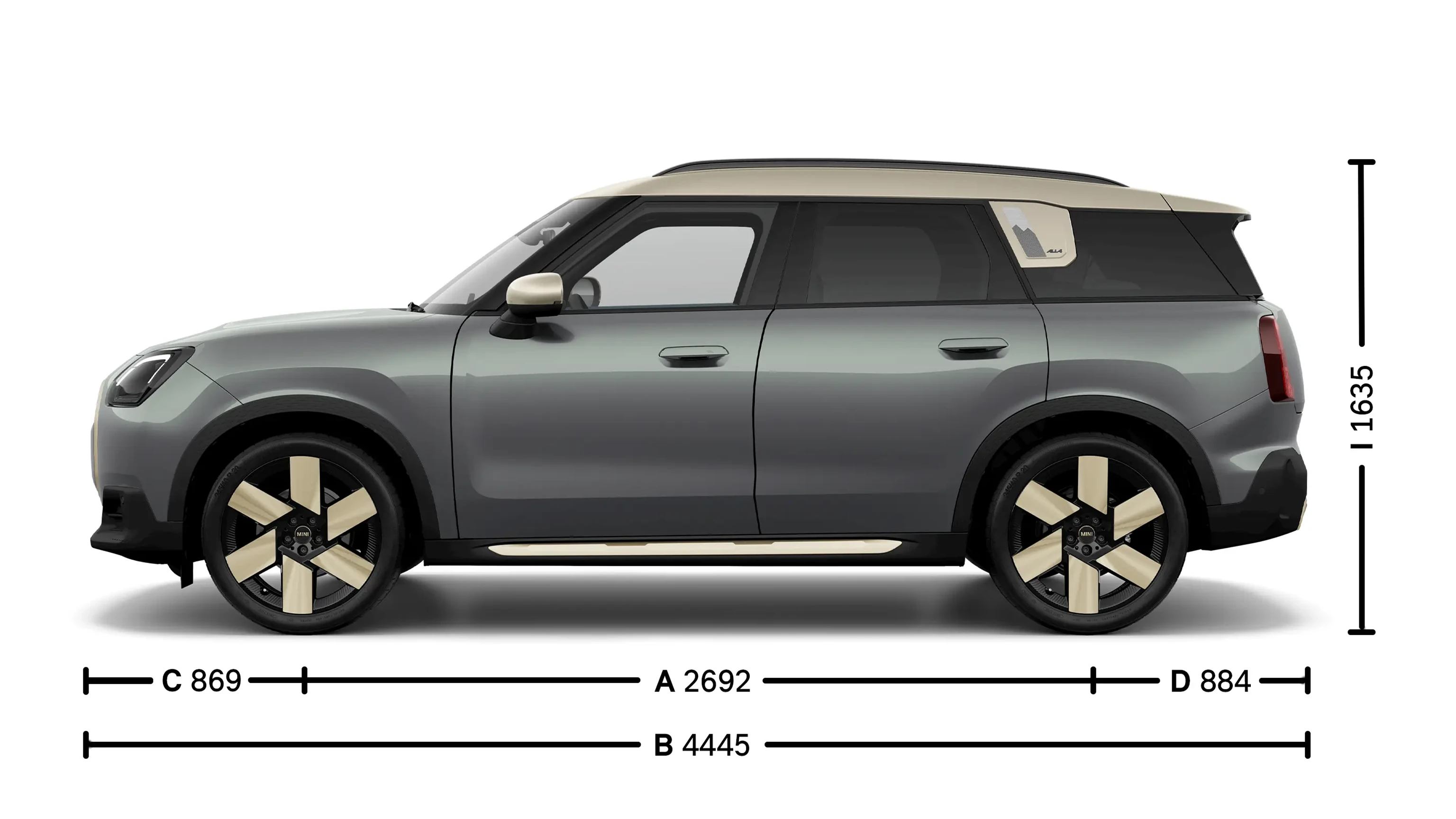 MINI Countryman 100% eléctrico - Medidas - Vista lateral