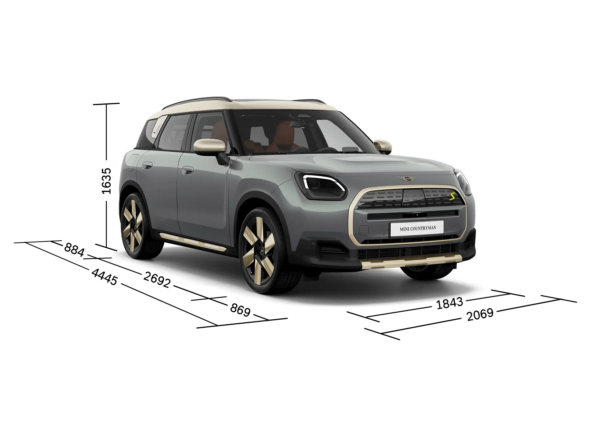 MINI Countryman 100% eléctrico - Vista frontal con medidas