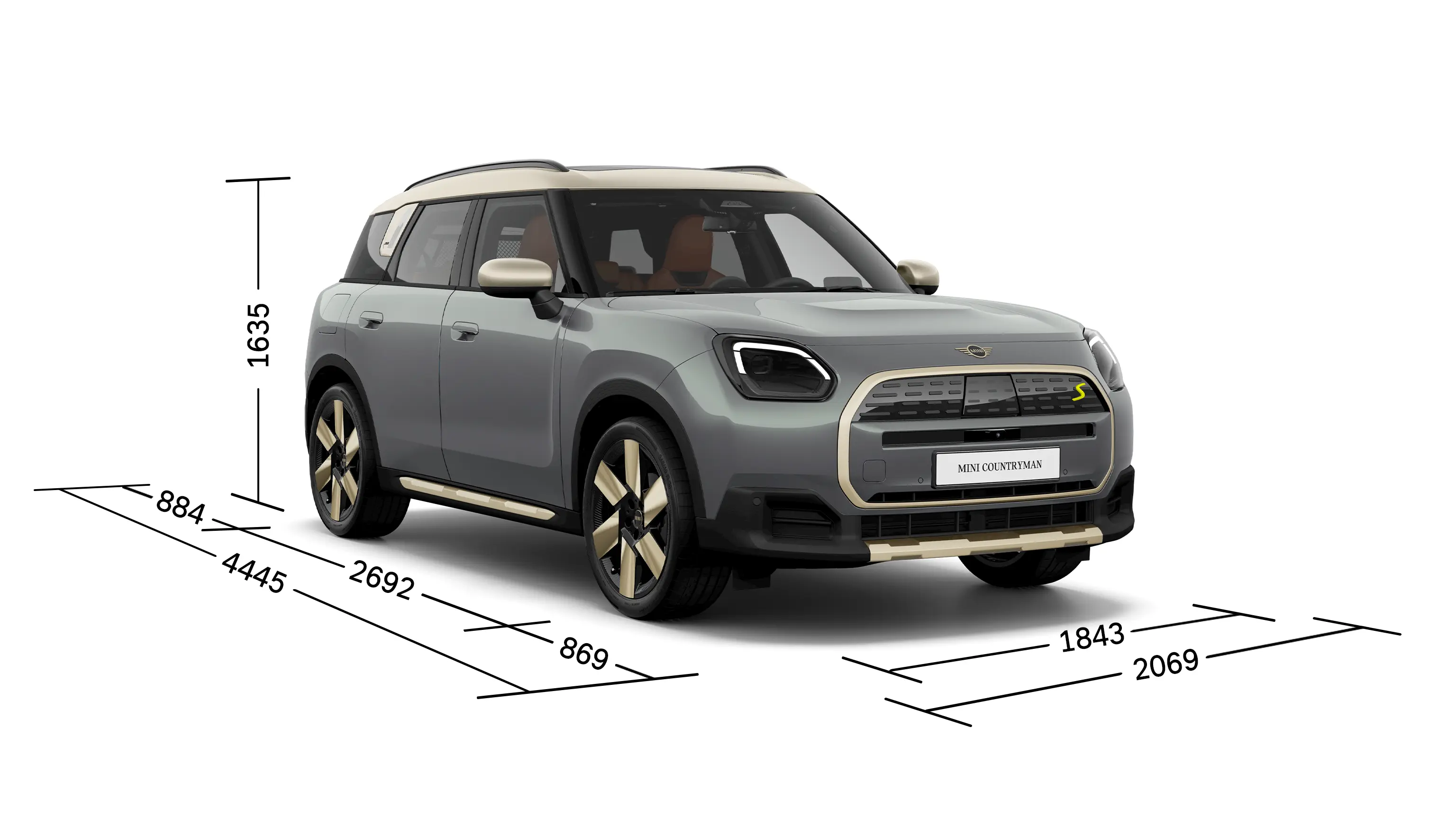 MINI Countryman 100% eléctrico - Vista frontal con medidas