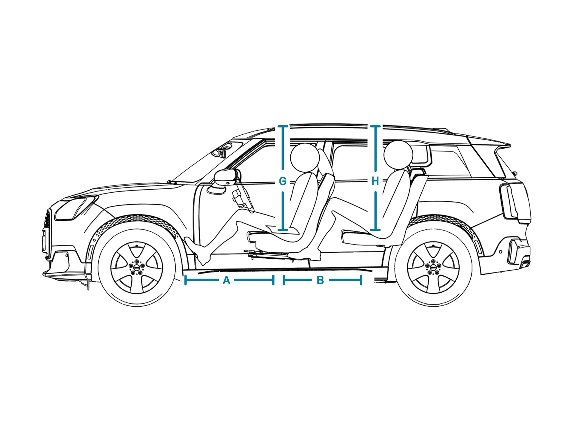 MINI Countryman 100% eléctrico - Medidas - Interior - Vista lateral