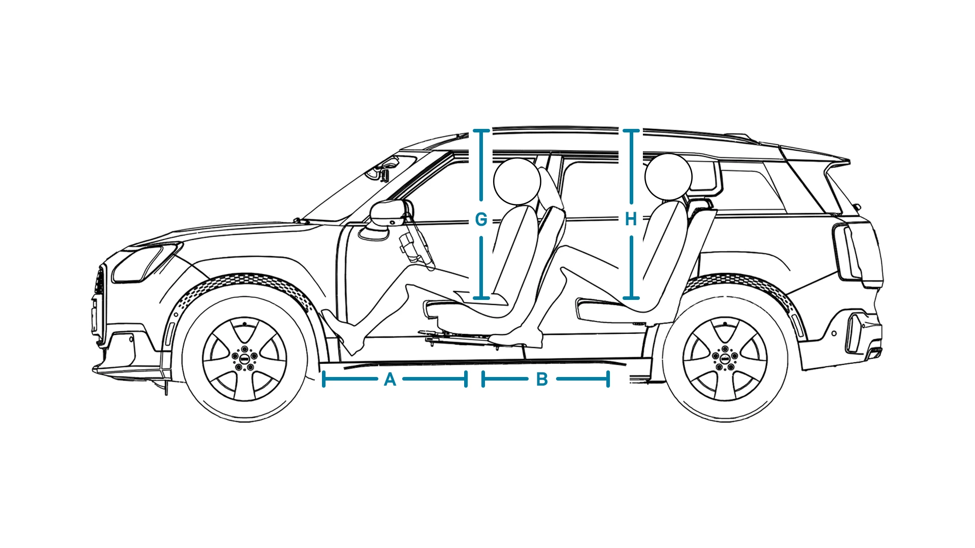 MINI Countryman 100% eléctrico - Medidas - Interior - Vista lateral