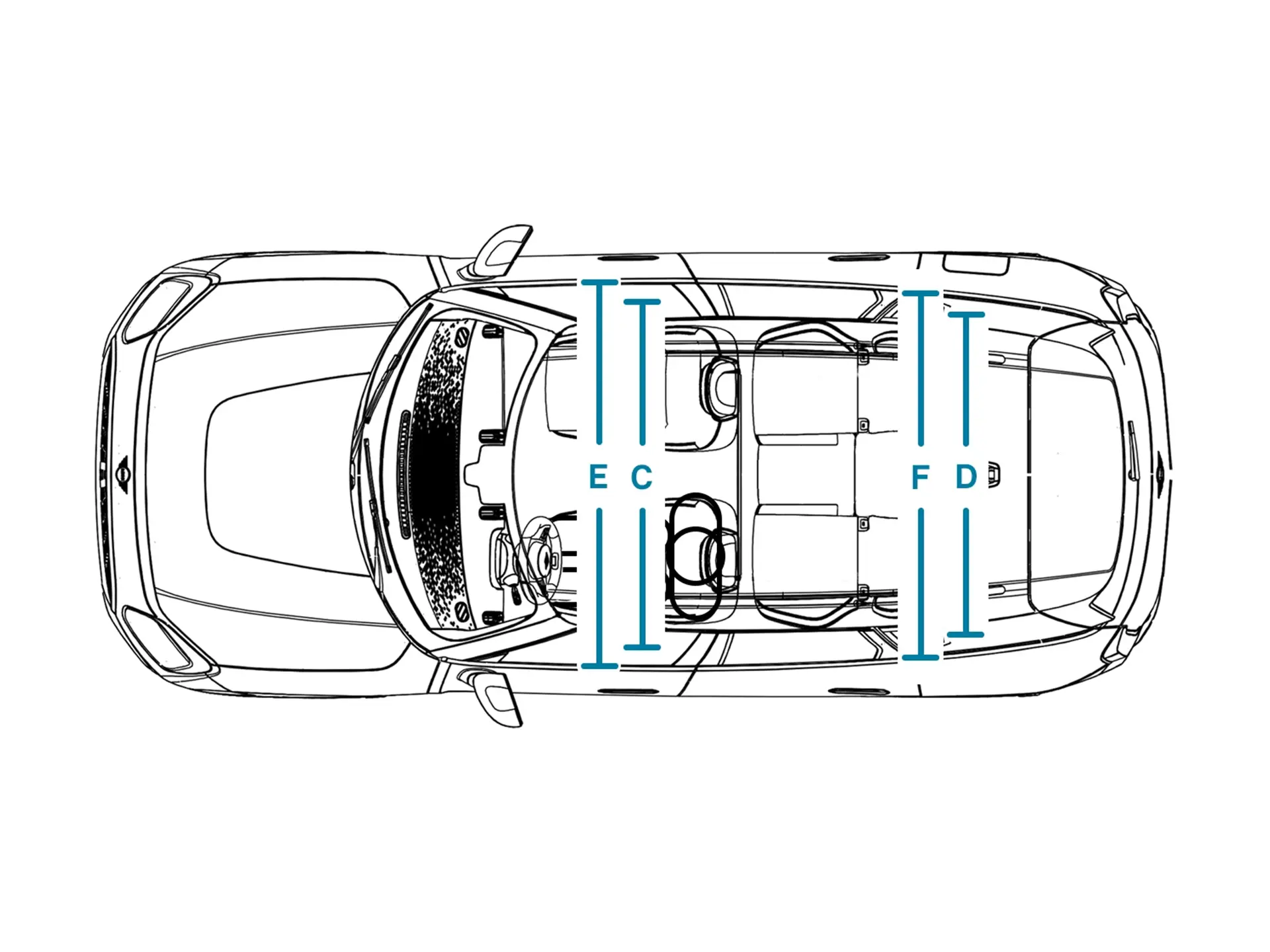 MINI Countryman 100% eléctrico - Medidas - Interior - Vista superior