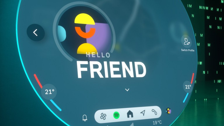 Pantalla circular MINI con mensaje de bienvenida para el conductor