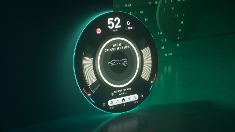 Pantalla circular MINI mostrando los parámetros de rendimiento