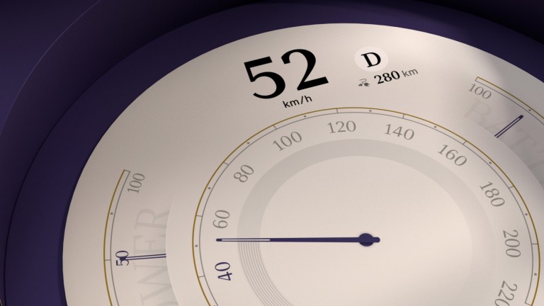 Pantalla circular MINI mostrando el velocímetro en Timeless Mode