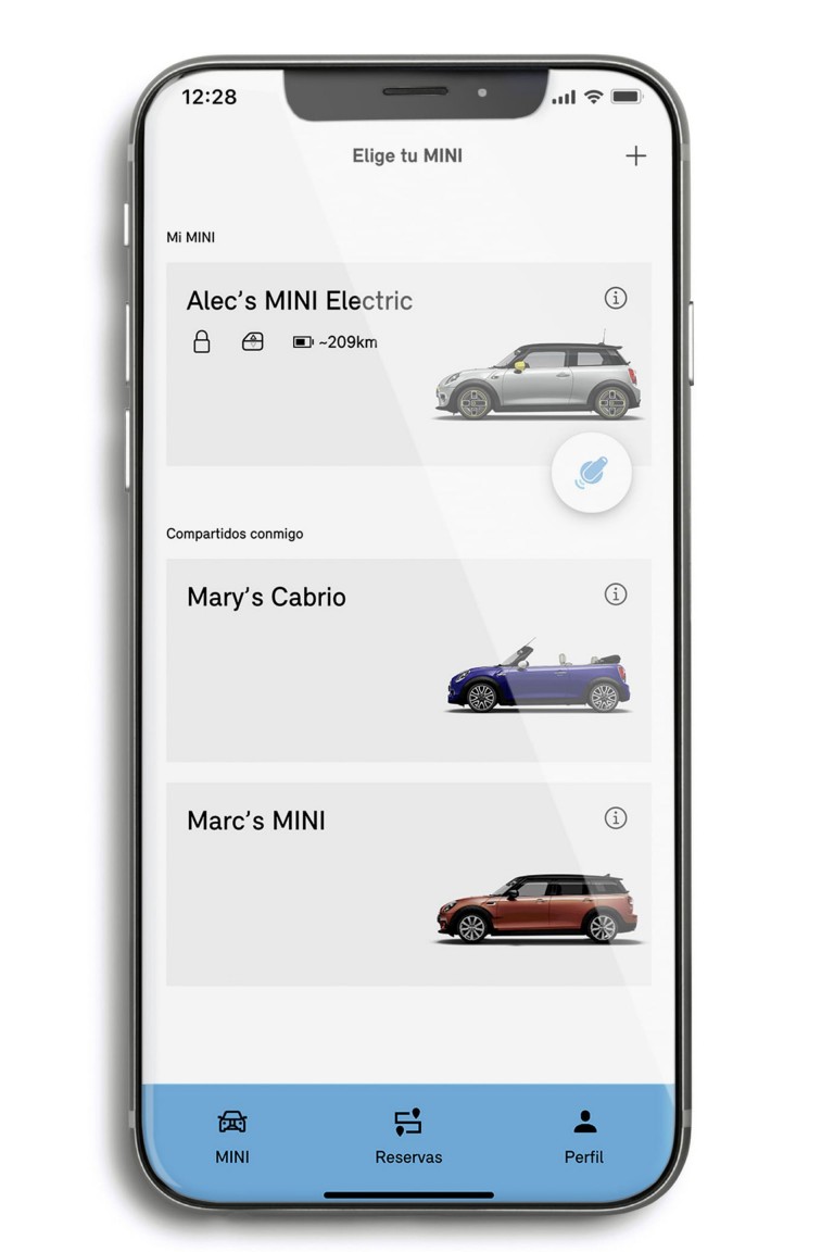 MINI Sharing – Aplicación MINI Sharing – Vehículos MINI disponibles en la pantalla del smartphone