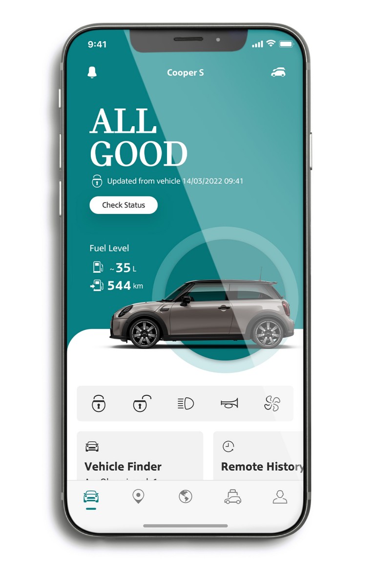 mini connected – aplicación de mini – pestaña del vehículo